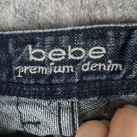 VTG Bebe Charlotte Star Flare Jeans Y2K Rhinestone Size 27 Dark Wash Low Rise - Picture 6 of 13